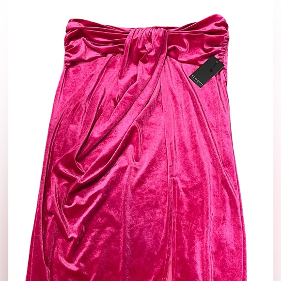 NWT Eloquii Velvet Pink Gathered Waist Front Slit Barbiecore Maxi Skirt size 14 - Picture 3 of 13